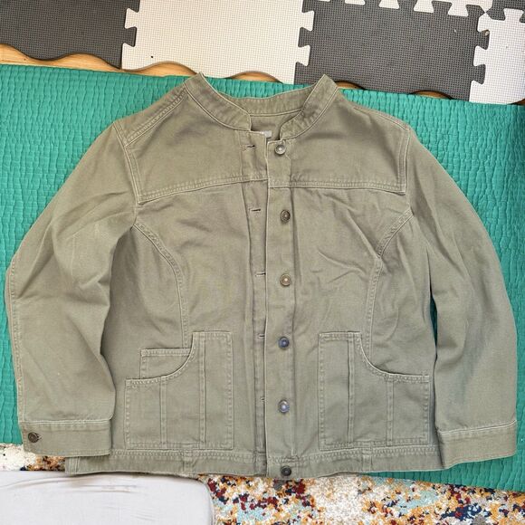 J Jill Jacket 1X XL Army Green Canvas Jacket 2n1 Inner Liner Hoodie Vest Pockets - Picture 2 of 16